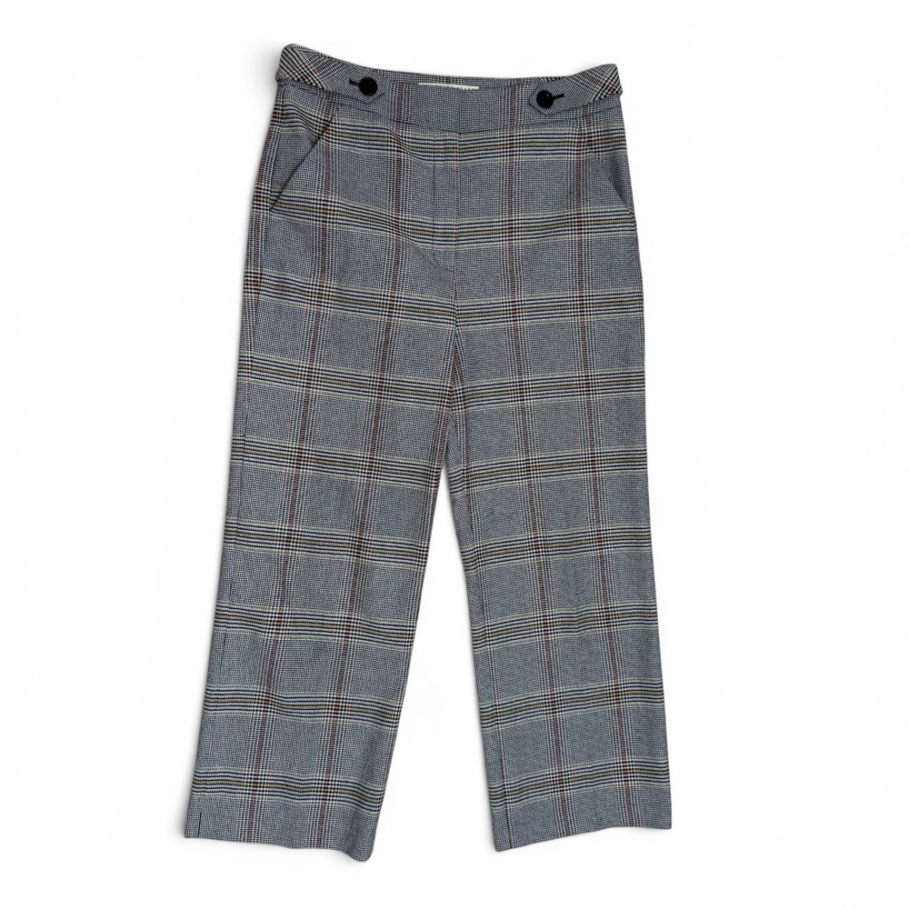 Veronica Beard Wide Leg Pants Size 12 Gray Glen Plaid Crop Trousers Cotton Blend